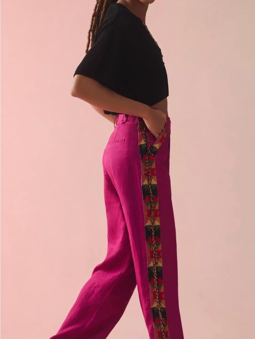Farm Rio linen boho beaded pants